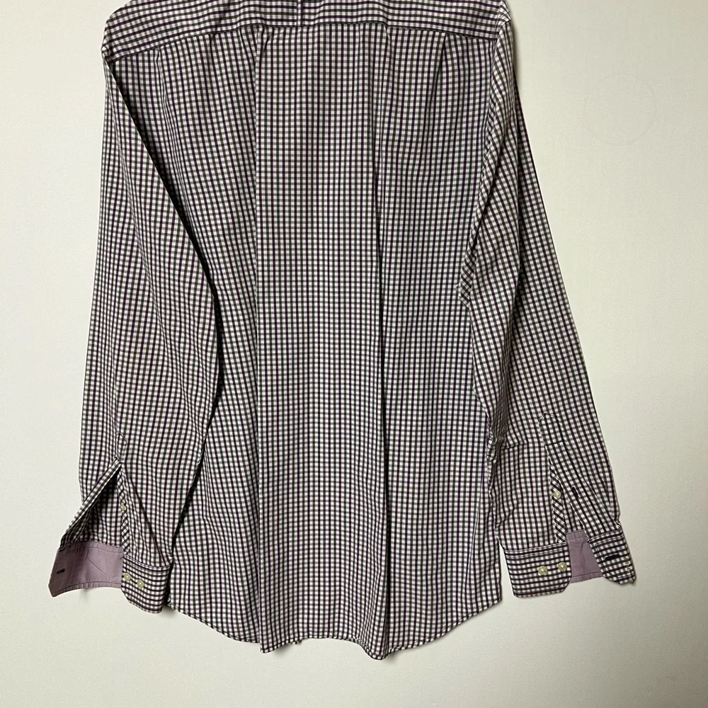 BANANA REPUBLIC PURPLE/LIGHT BLACK/WHITE CHECKED SHIRT